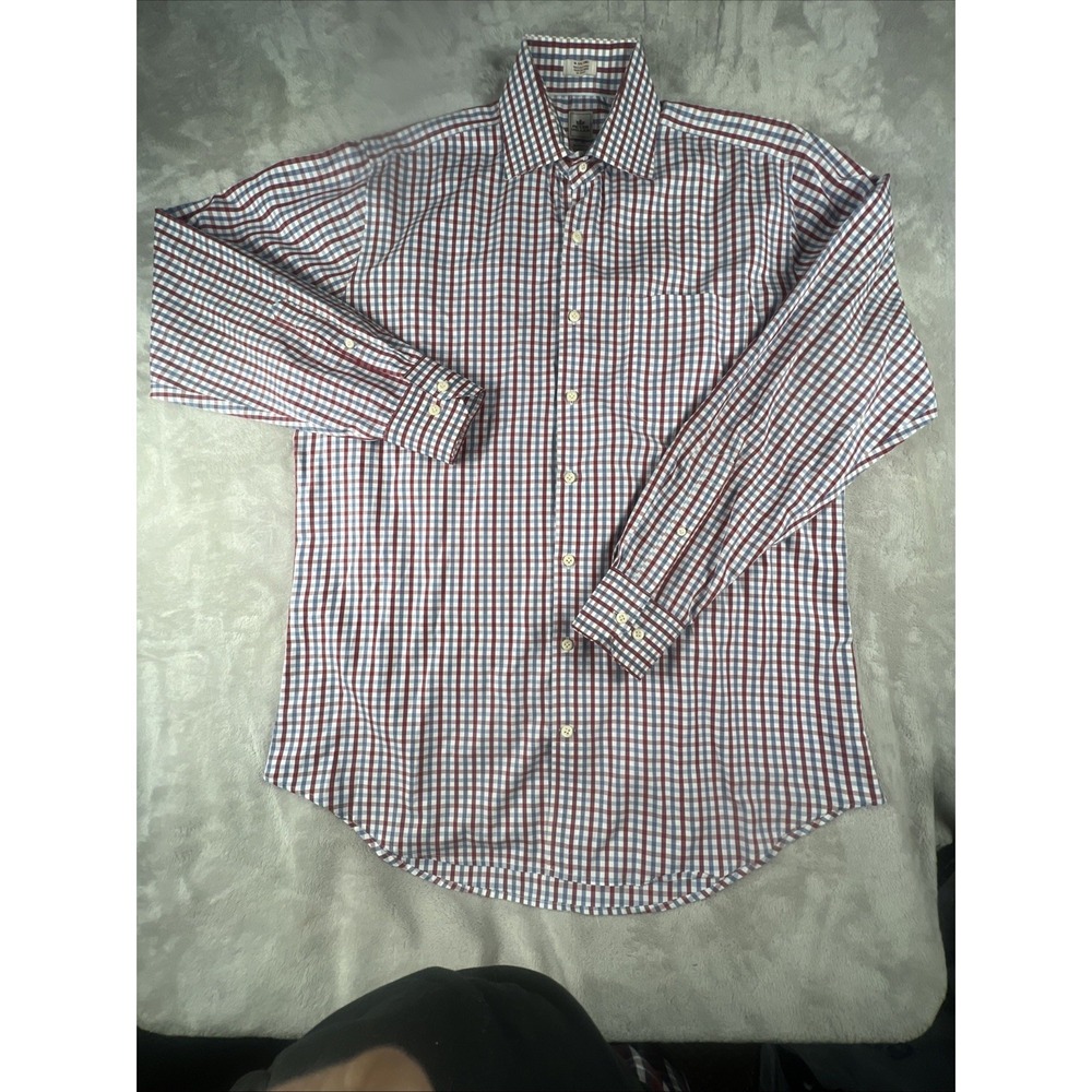 Peter Millar Nanoluxe Button-Up Easy Care Mens 16 Long‎ Check Red White Blue